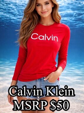 ☀️Calvin Klein Red Long-Sleeve Logo Tee size small